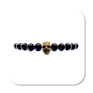Gold Shiny Skull Onyx Bracelet