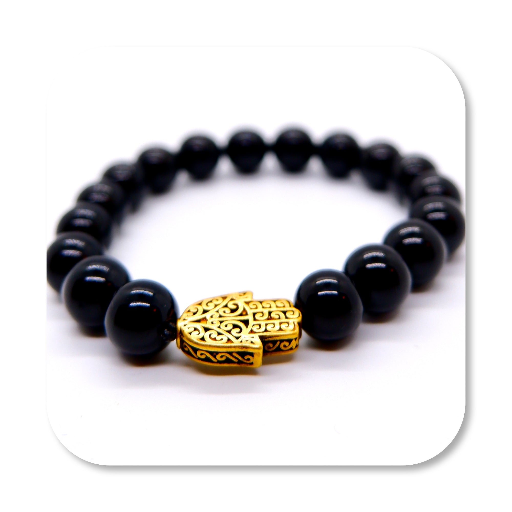 Gold Hamsa Onyx Bracelet
