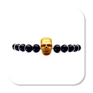 Gold Matte Skull Onyx Bracelet
