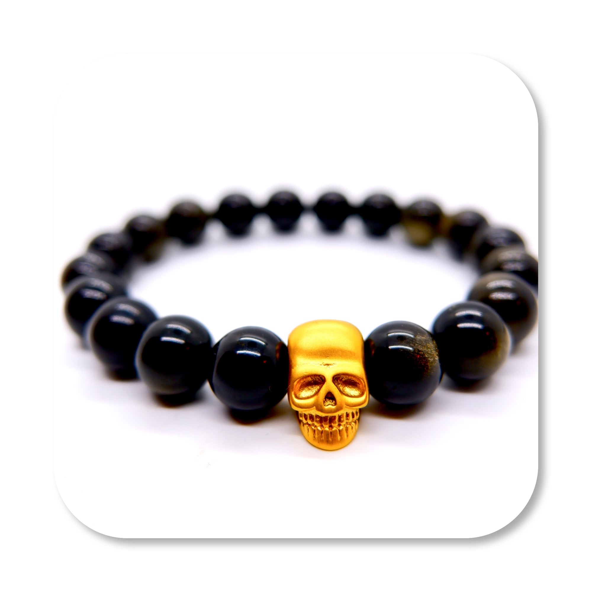 Gold Matte Skull Onyx Bracelet