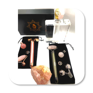 Rose Quartz 3-in1 Electric Crystal Roller-Massager Kit (Gunmetal Edition)