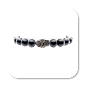 Silver Hamsa Onyx Bracelet