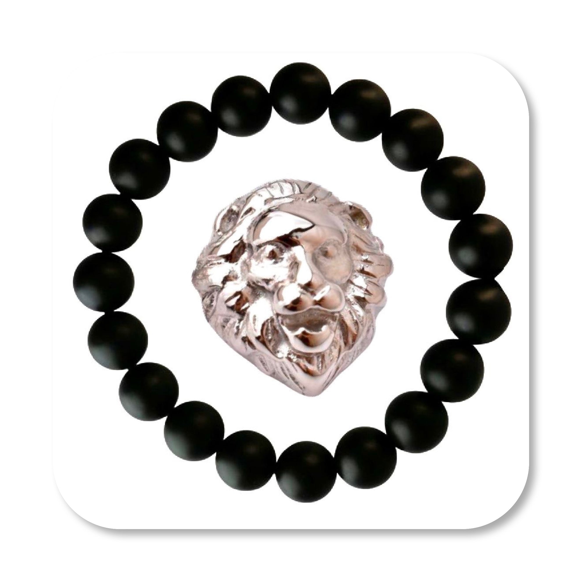 Silver Lion Onyx Bracelet