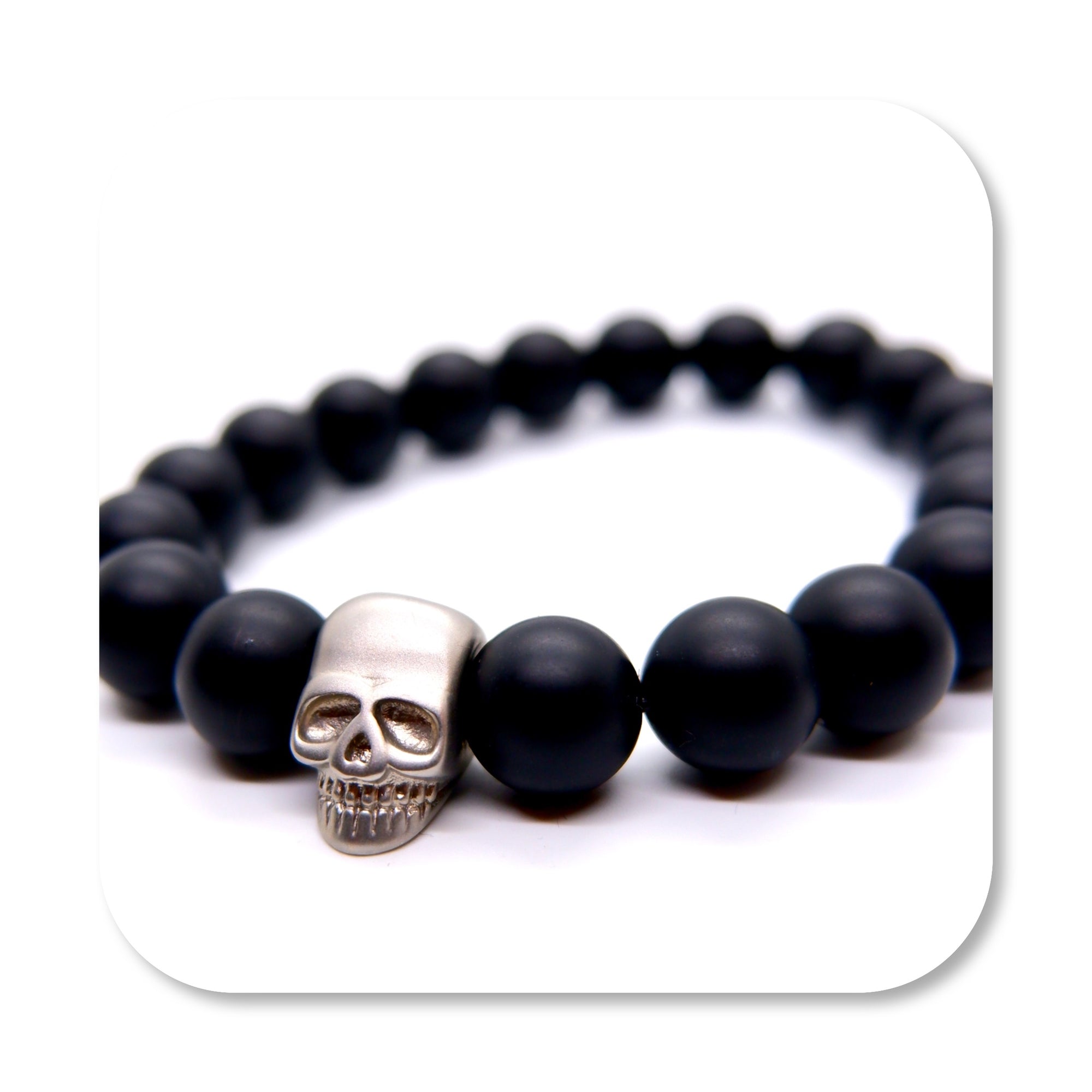 Silver Matte Skull Onyx Bracelet