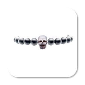 Silver Matte Skull Onyx Bracelet