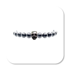 Silver Shiny Skull Onyx Bracelet