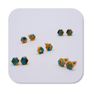 Turquoise Gold Hexagon Earrings