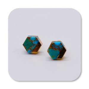 Turquoise Gold Hexagon Earrings